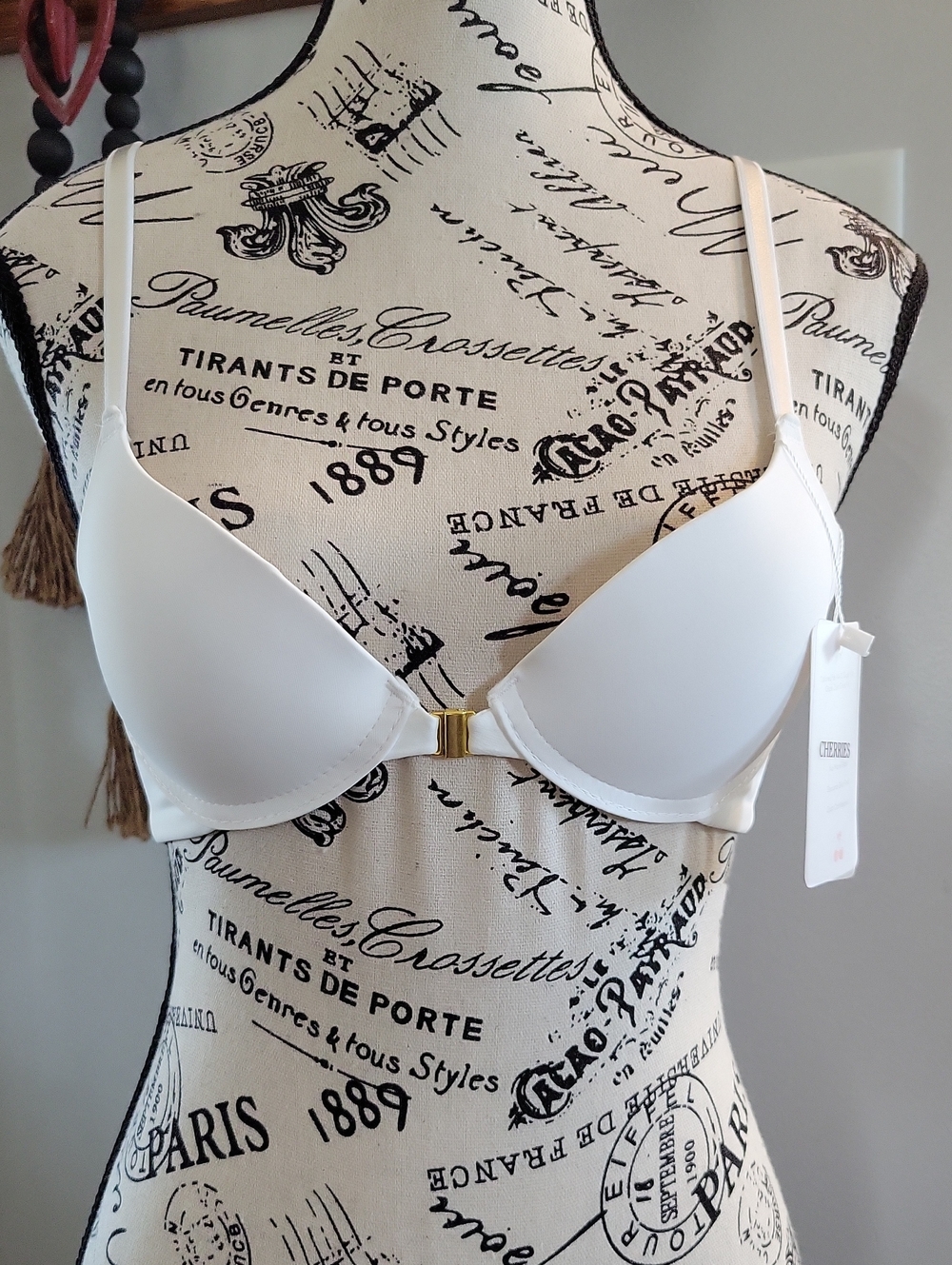 Cherries Classic Front-Closure White T-Shirt Bra with Light Padding